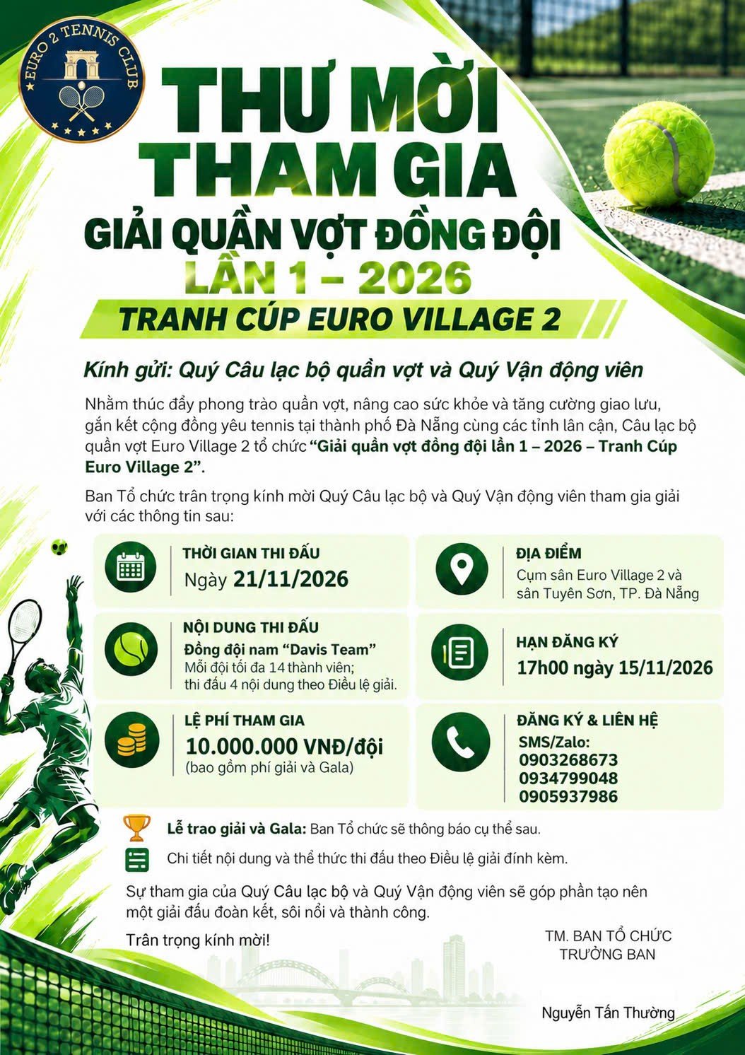 GIẢI QUẦN VỢT ĐỒNG ĐỘI LẦN I – 2026 | TRANH CÚP EURO VILLAGE 2 - ảnh 1